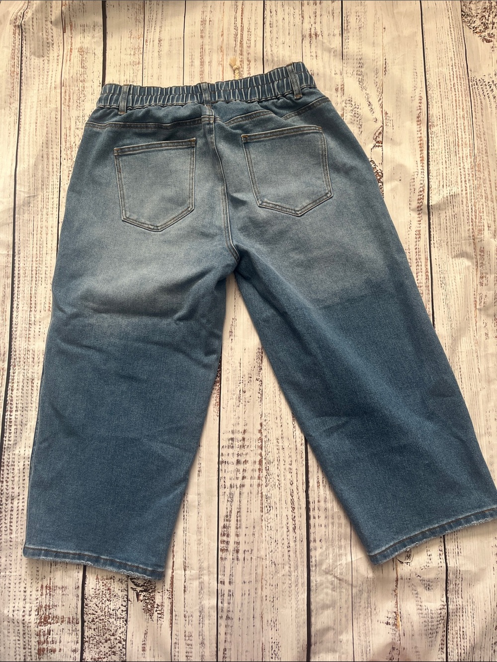 Flamingals High Waist , Wide Leg Drawstring Cropped Blue Denim Jeans XL - Picture 5 of 9